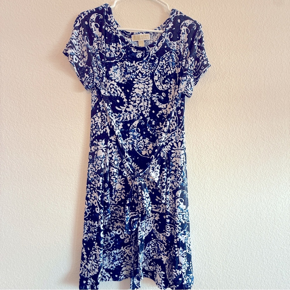 MICHAEL Michael Kors Navy and White Paisley Midi Dress